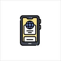 Mobile phone icon with globe and mail icon vector
