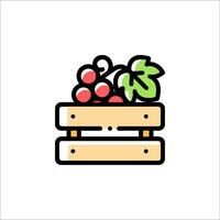 A wooden box with grapes and leaves on it vector