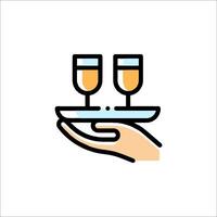 Two glasses of wine on a tray icon vector