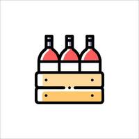 Wine bottles in a wooden crate icon vector