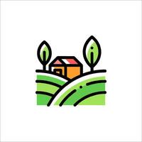 Farmhouse with trees and hills icon vector