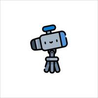 A cartoon camera on a tripod with a blue background vector