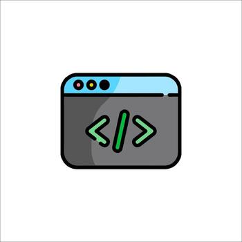 A computer screen with a code symbol on it vector