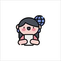 A girl holding a paper with a globe on it vector