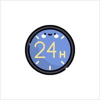 A clock icon with the words 24 hours on it vector