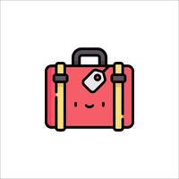 A suitcase with a tag on it is shown in a flat line style vector