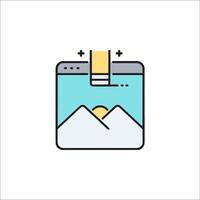 A flat line icon of a mountain and a camera vector