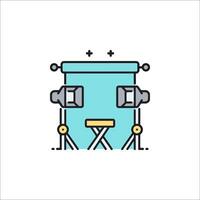 A blue and white line icon of a camera vector
