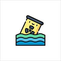 A cartoon box with a radioactive symbol floating in the water vector
