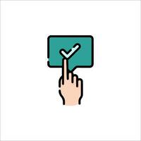 A hand pressing a check mark icon on a white background vector