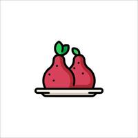 Two pears on a plate icon vector