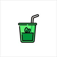 A green drink with a straw and a leaf vector