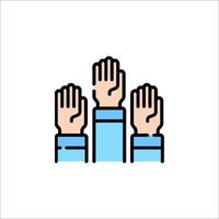 Three hands raised up in the air with one hand in the middle vector