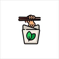 A hand holding chopsticks and a bowl of noodles vector