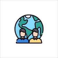 Two people are standing in front of a globe vector