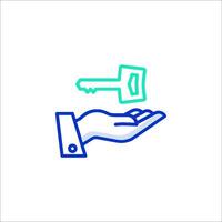 A hand holding a key icon vector