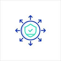 A circle with arrows around it and a shield icon vector
