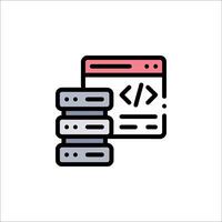 A line icon of a computer and a stack of files vector