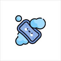 A blue bar of soap with a cloud of bubbles vector