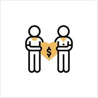 Two people holding a heart shaped coin with a dollar sign vector