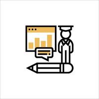 A person with a pencil and a graph chart icon vector