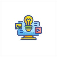 A computer with a light bulb and a vector
