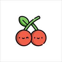Two cherries with faces on them, with leaves on them vector