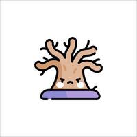 A cartoon tree with a face and a purple pillow vector