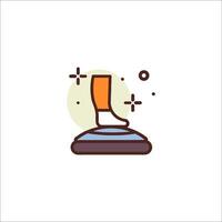A person standing on a scale with a sock on it vector