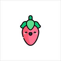 A strawberry with a green leaf on it vector