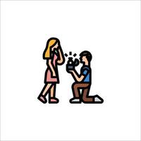 A man is proposing to a woman in a flat line icon vector