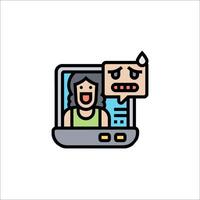 A woman is sitting in front of a computer with a face on it vector