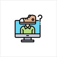 A person sitting on a computer with a shoe on their head vector