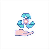 A hand holding a recycling symbol with a gear on it vector