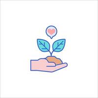 A hand holding a plant with a heart on it vector