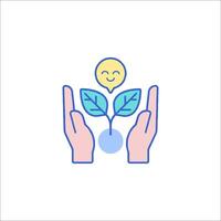 Hands holding a plant with a light bulb on top vector
