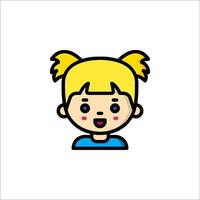 A girl with a ponytail is shown in a flat style vector