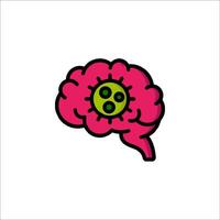 A pink brain with a green virus on it vector