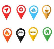 Map markers with icons of different locations vector