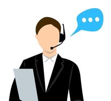Call center agent with headset and speech bubble vector