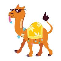 A flat style sticker of cool camel walking with glasses vector