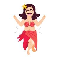 A flat sticker showing happy hula girl dancing vector