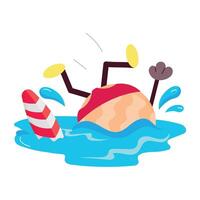 A flat style sticker of drowning character vector
