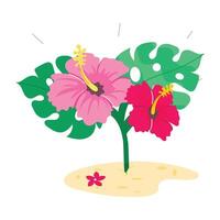 Comic style sticker of rosemallow flowers vector