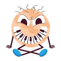 Comic style sticker of piano emoji with big smile piano, smiling, emoji, instrument, musical, emoticon, percussion, comic, mascot, cartoon, flat, , sticker, vector