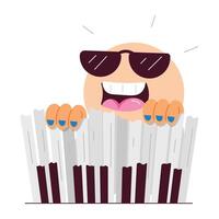 Piano musician with glasses and big smile, flat sticker vector