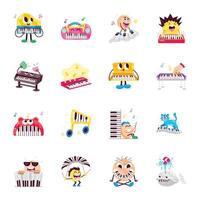 Collection of Comic Style Piano Stickers vector