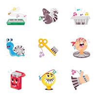 Pack of Comic Style Piano Melody Stickers vector