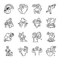 Set of Quirky Characters and Activities Doodle Style Icons vector