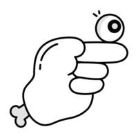 Creepy hand with an eyeball on it, doodle icon vector
